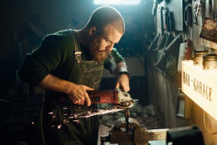 Man using an angle grinder